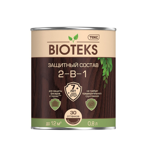 картинка Антисептик Текс Bioteks 2-в-1 декоративный для дерева бесцветный 0.8 л магазин «СТД СКС» являющийся официальным дистрибьютором в России 