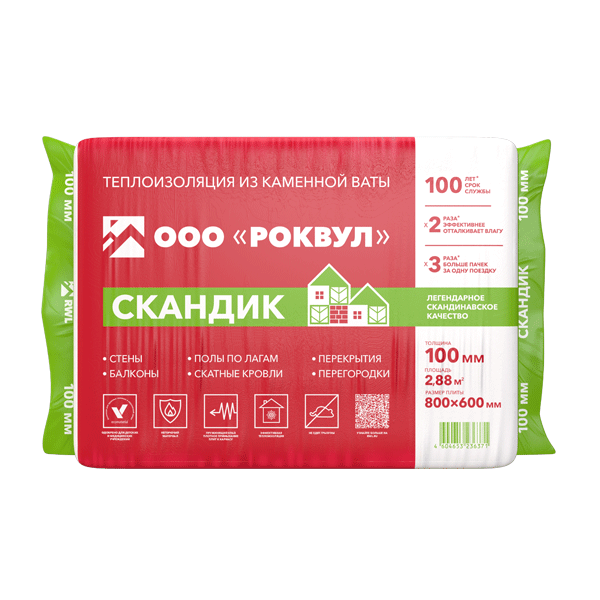 Утеплитель Rockwool Лайт Баттс Скандик 100х600х800 мм 2,88 кв.м- nav