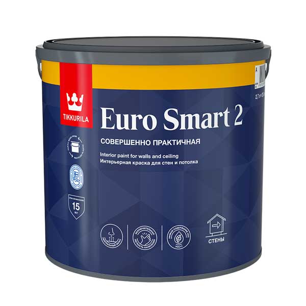 картинка Краска в/д интерьерная Tikkurila Euro Smart 2 белая основа А 2.7 л магазин «СТД СКС» являющийся официальным дистрибьютором в России 