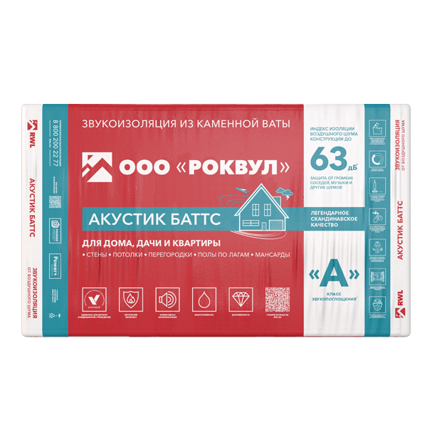 Шумоизоляция Rockwool Акустик Баттс 50х600х1000 мм 6 кв.м- nav