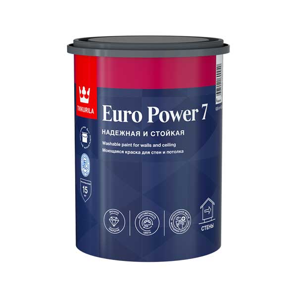 картинка Краска в/д Tikkurila Euro Power 7 моющаяся белая основа А 0.9 л магазин «СТД СКС» являющийся официальным дистрибьютором в России 