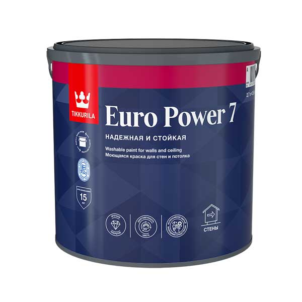 картинка Краска в/д Tikkurila Euro Power 7 моющаяся белая основа А 2.7 л магазин «СТД СКС» являющийся официальным дистрибьютором в России 