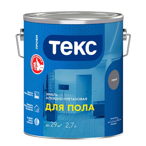 картинка Эмаль Текс Профи для бетонных полов серая глянцевая 2.7 л магазин «СТД СКС» являющийся официальным дистрибьютором в России 