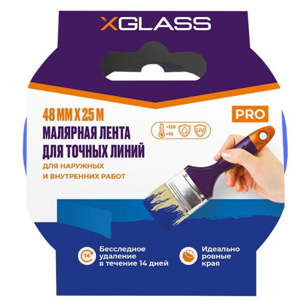 Лента малярная X-Glass для точных линий 48 мм 25 м- nav