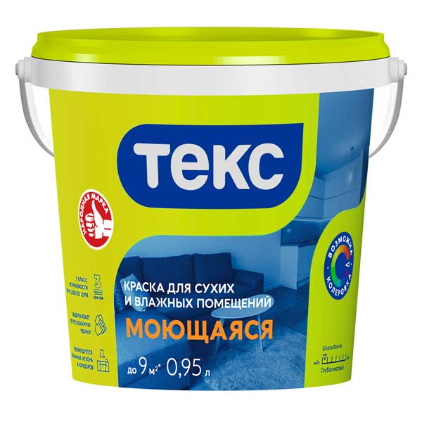 картинка Краска в/д Текс Универсал моющаяся белая основа А 0.9 л магазин «СТД СКС» являющийся официальным дистрибьютором в России 