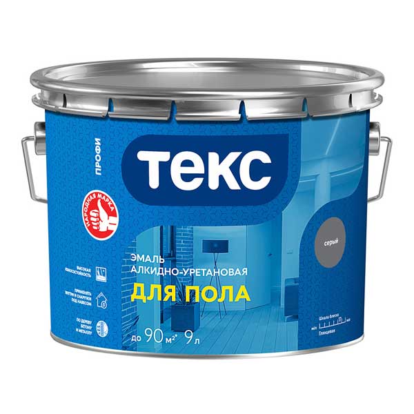 картинка Эмаль Текс Профи для бетонных полов серая глянцевая 9 л магазин «СТД СКС» являющийся официальным дистрибьютором в России 