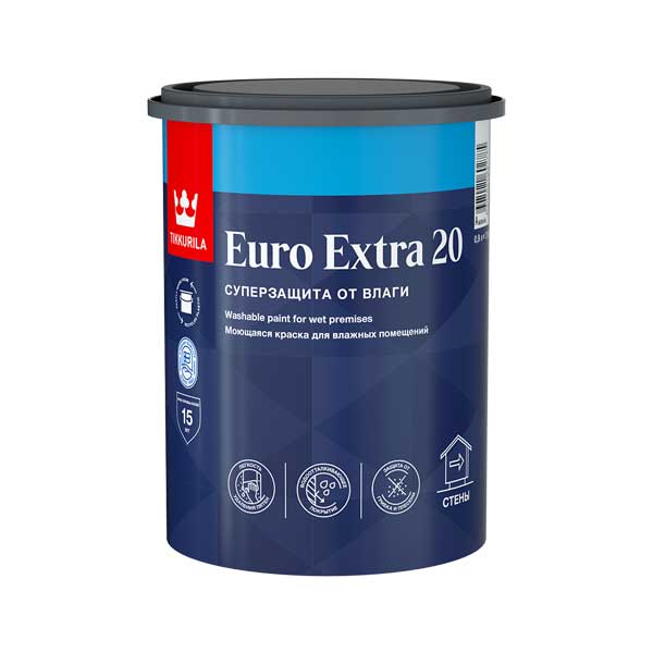 картинка Краска в/д Tikkurila Euro Extra 20 моющаяся белая основа А 0.9 л магазин «СТД СКС» являющийся официальным дистрибьютором в России 