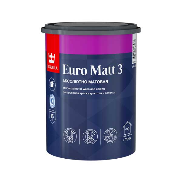 Краска водно-дисперсионная интерьерная Tikkurila EURO MATT 3 белая основа А 0.9 л- nav