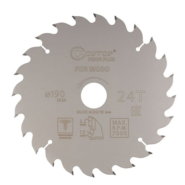 Диск пильный по дереву Cutop Profi plus c тефлоновым покрытием 24Т 190х1.5/2.2 х 30/25.4/20/16 мм- nav