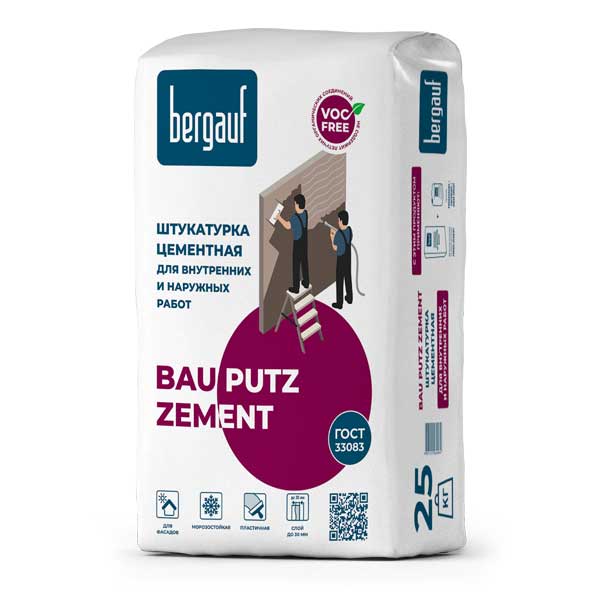Штукатурка Bergauf Bau Putz Zement с повышенной водо- и морозостойкостью 25 кг. 5-30 мм (56) картинка Штукатурка Bergauf Bau Putz