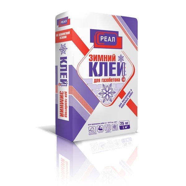 Клей для газобетона Реал зимний 25 кг- nav