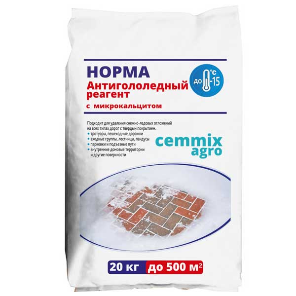 картинка Реагент противогололедный Cemmix Норма до -15°C 20 кг магазин «СТД СКС» являющийся официальным дистрибьютором в России 