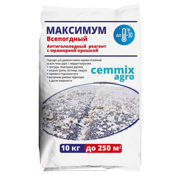картинка Реагент противогололедный Cemmix Максимум до -30°C 10 кг магазин «СТД СКС» являющийся официальным дистрибьютором в России 