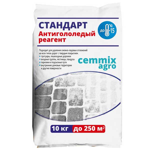 картинка Реагент противогололедный Cemmix Стандарт до -15°C 10 кг магазин «СТД СКС» являющийся официальным дистрибьютором в России 