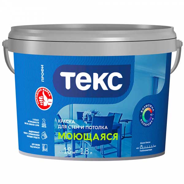 картинка Краска в/д Текс Профи моющаяся основа D 1.8 л магазин «СТД СКС» являющийся официальным дистрибьютором в России 