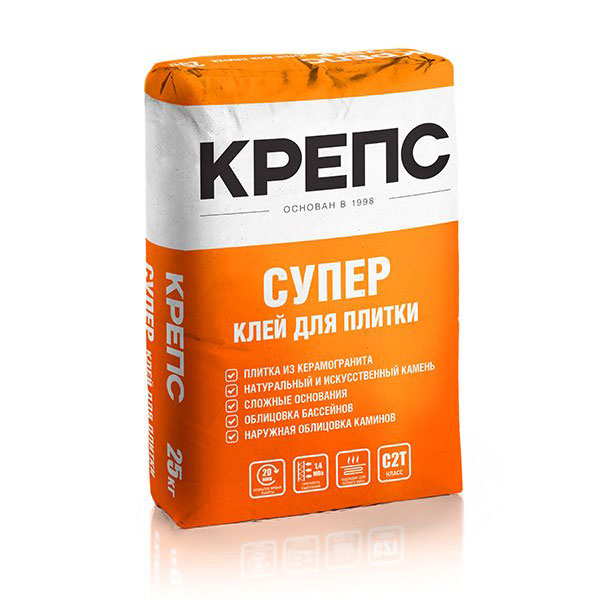 картинка Клей для плитки Крепс Супер 25 кг магазин «СТД СКС» являющийся официальным дистрибьютором в России 