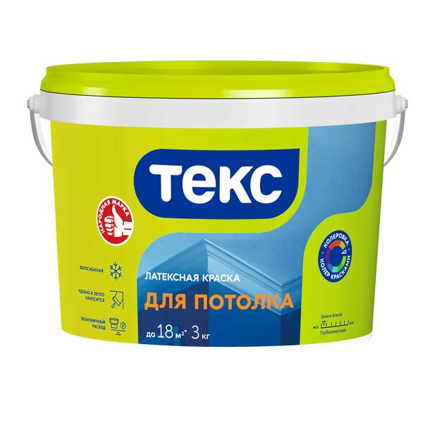 картинка Краска в/д для потолка Текс Универсал белая 3 кг магазин «СТД СКС» являющийся официальным дистрибьютором в России 