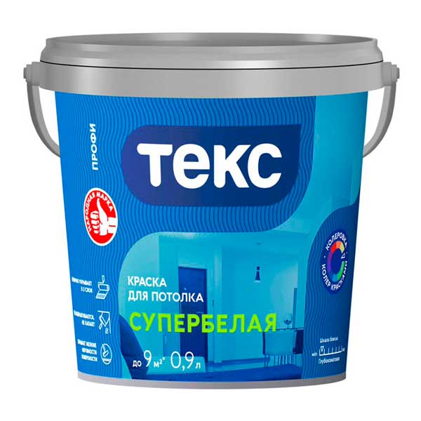 Краска водно-дисперсионная для потолка Текс Профи белая 0.9 л- nav
