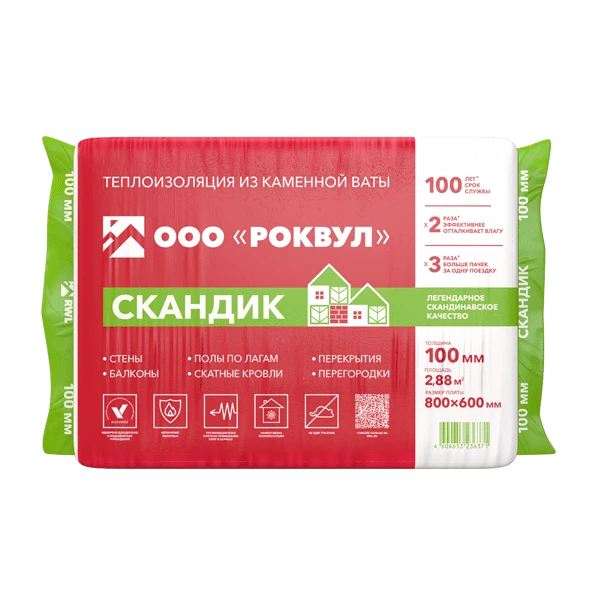 Утеплитель Rockwool Лайт Баттс Скандик 100х600х800 мм 2,88 кв.м- nav