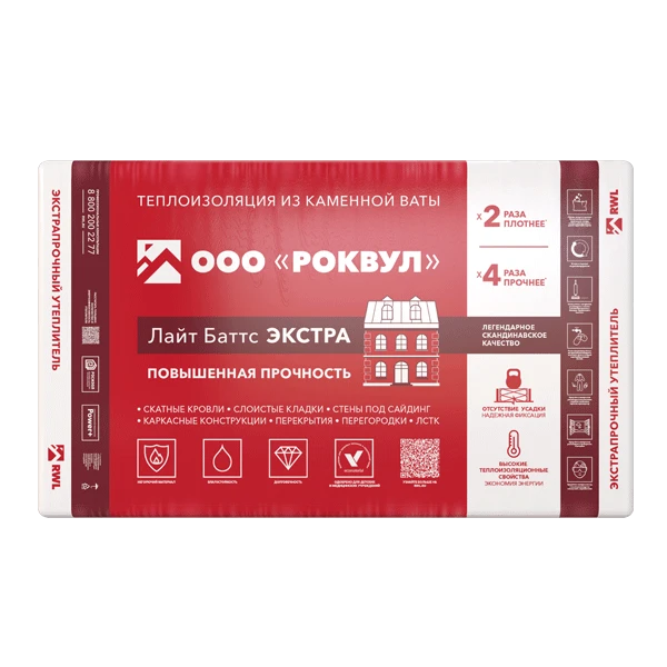 Лайт Баттс Экстра (1000х600х100)мм=2.4м2 =0.24 м.куб (в уп. 4 плит)-пл.40-50 кг/м.куб/-1пал.=24 уп/ картинка Лайт Баттс Экстра