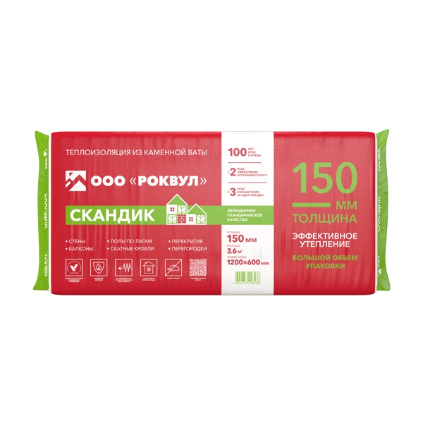Утеплитель Rockwool Лайт Баттс Скандик 150х600х1200 мм 3,6 кв.м картинка Утеплитель Rockwool Лайт Баттс