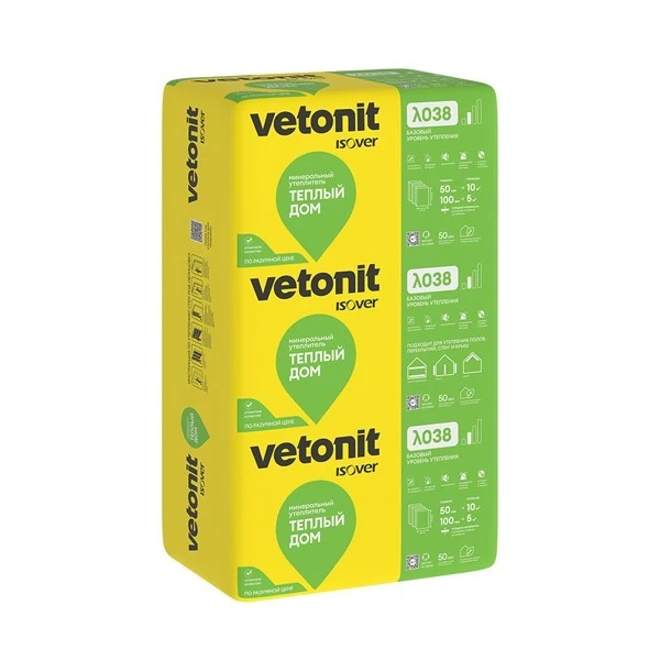Vetonit (Isover) Тёплый Дом Плита-50 (1170x610x 50) уп.= 10 м2; 0,5м3 (14шт) 40 упак/под картинка Vetonit (Isover) Тёплый