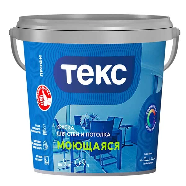 Краска водно-дисперсионная Текс Профи моющаяся супербелая основа А 0.9 л- nav