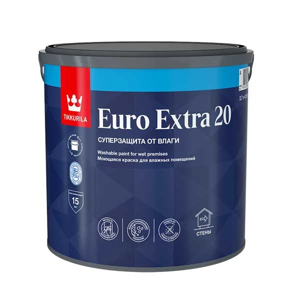 Краска водно-дисперсионная Tikkurila Euro Extra 20 моющаяся основа С 2,7 л- nav