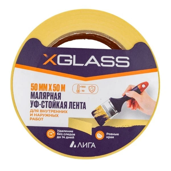 Лента малярная X-Glass УФ-стойкая 100 С 50 мм 50 м  - nav