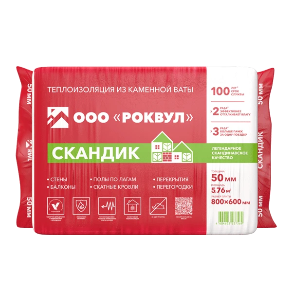 Утеплитель Rockwool Лайт Баттс Скандик 50х600х800 мм 5,76 кв.м картинка Утеплитель Rockwool Лайт Баттс