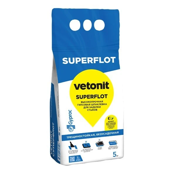 Шпаклевка гипсовая Гипрок Суперфлот высокопрочная безусадочная белая 5 кг- nav