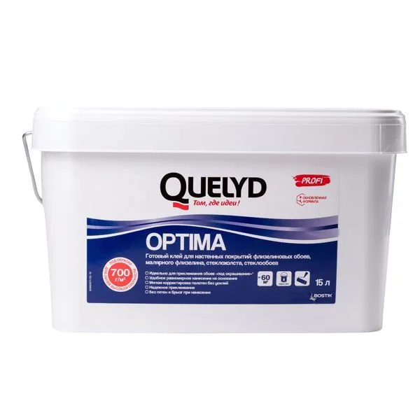 Клей для стеклообоев Quelyd Optima готовый 15 л картинка Клей для стеклообоев Quelyd