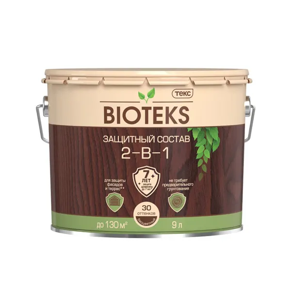 Антисептик Текс Bioteks 2-в-1 декоративный для дерева тик 9 л картинка Антисептик Текс Bioteks 2-в-1
