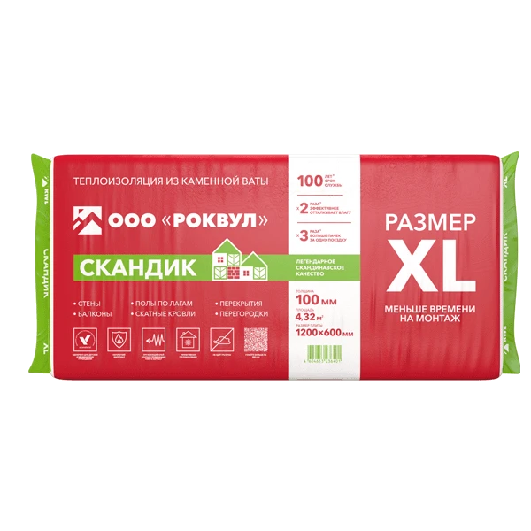 Утеплитель Rockwool Лайт Баттс Скандик XL 1200х600х100 мм, 6 шт, 0.432 м3 картинка Утеплитель Rockwool Лайт Баттс