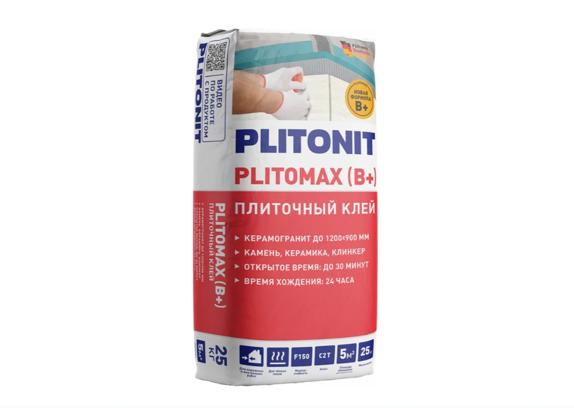 Клей для плитки/ керамогранита/ камня/ клинкера Plitonit Plitomax (В+) серый класс C2 T 25 кг- nav