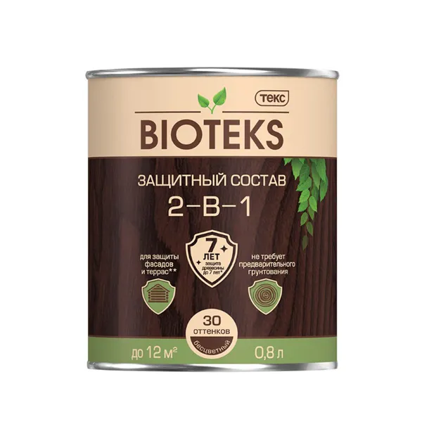 Антисептик Текс Bioteks 2-в-1 декоративный для дерева орегон 0,8 л картинка Антисептик Текс Bioteks 2-в-1