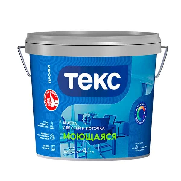 Краска водно-дисперсионная Текс Профи моющаяся белая основа А 4.5 л- nav